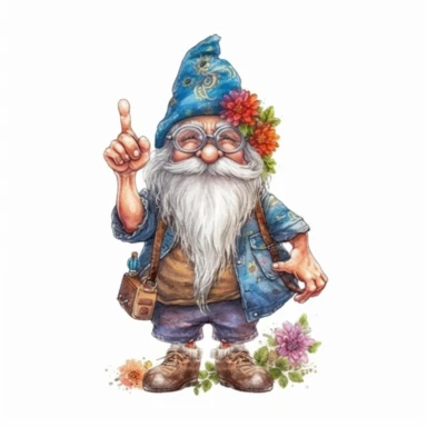 watercolor Hippie Gnome With Peace Sign Gnomes, PNG Clipart, Illustration clipart, 4K, extremely detailed Sublimation Clipart,Cartoon,hyper realistic, intricate detail, illustration style,high solution,on the white background