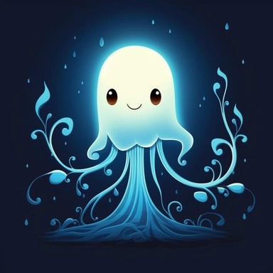 Create a charming clipart of a whimsical, soft-glowing will-o'-the-wisp floating against a plain, high-contrasted backdrop, designed in a playful cartoon style. Give the will-o'-the-wisp a magical quality by giving off a gentle blue light and adding a friendly facial expression. Make it appear almost weightless, as if it's hovering effortlessly in the air, giving the impression of a mystical, otherworldly creature.