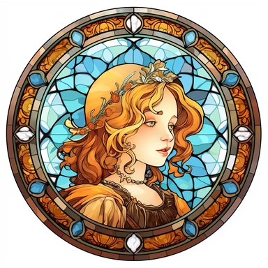 Vintage Cute Beautiful Round Stained Glass Girl Sublimation Clipart, Cartoon, hyper realistic, intricate detail, illustration style, high solution, on the white background