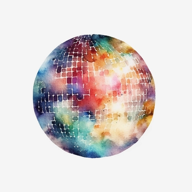 watercolor disco ball, clipart, white background