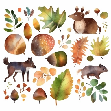 simplified acorns encased in an oval clipart, simple shapes, no lines, no outlines, clipart most popular on etsy, featured on dribble, minimalist, computer vector graphic design clip art, watercolor illustration clipart, watercolour clipart, watercolor illustration for kids and children, book illustration, print on demand image, PNG transparent background