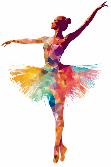 Colorful Simplistic Ballerina clip art of One Female Dancer. Elegant Sophisticated Image depicting happy female dancer concentrating. No rouge faces. Each element of the Design is to be individual and totally separated and isolated on White Background, 2d Vector Clip Art for use in other designs
