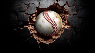 Baseball ball coming through the wall clip art