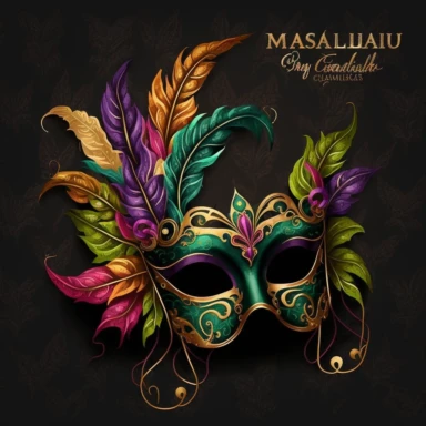 singlular Masquerade Mask Clipart, Mardi Gras mask clip art, Carnival graphics, Venetian mask, costume party, plain background