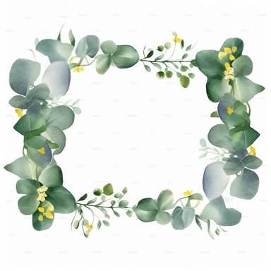 Watercolor green floral banner frame border with silver dollar eucalyptus leaves and branches isolated on white background. frame border. clipart illustration