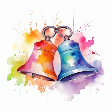 wedding bells, symbolizing the joyous celebration of marriage, watercolor clipart, bright colors, minimalist, isolated white background, 8k