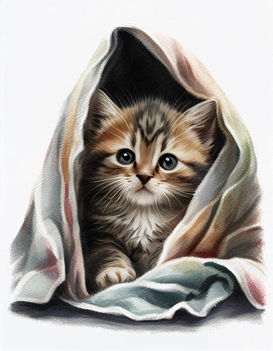 baby cat in a blanket, watercolor clipart, transparent background
