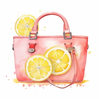 basic watercolor pink lemonade handbag in minimal hand drawn style, Etsy, textured, clipart, white background