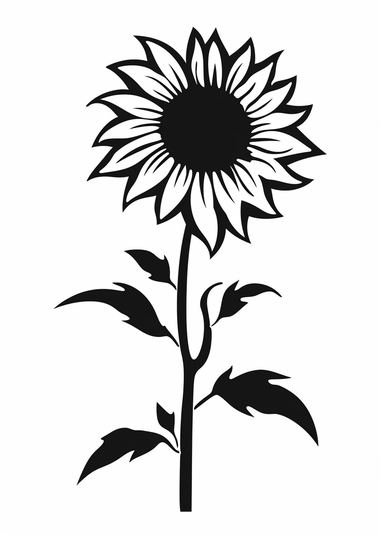 Simple outline of a sunflower, kids cartoon, minimalist, black on white, lineart, 2d flat file, silhouette, clipart, svg