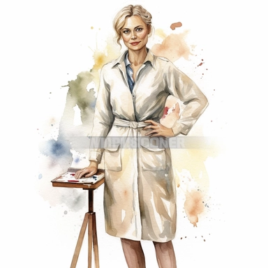 watercolour clipart of a beautiful woman class teacher, full length, high quality, very high details , white background