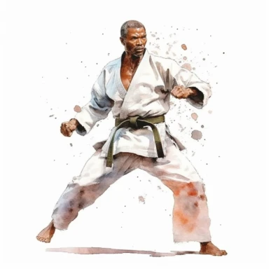 Karate, highly detailed, watercolor, clipart, illustration, white background, digital painting, paper crafting, no signature, no text