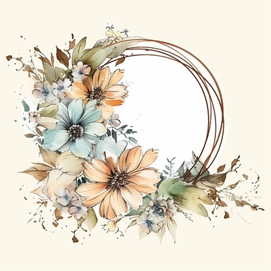 Boho Beige Flowers, watercolors broader in cycle frame, clipart, highly detailed, HD