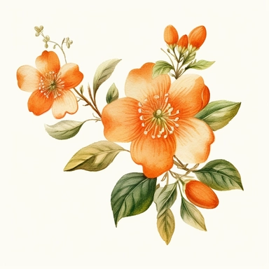 Clipart, vintage, watercolor, Orange Flower Blossom illustration, hand drawn, texture