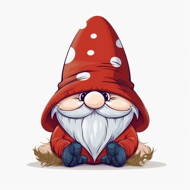 clipart, cute gnome illustration, big hat covering eyes, round nose, clean white background