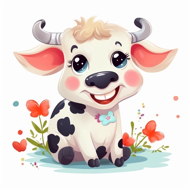 funny lovable illustrations, clipart baby cow, disney animation, in the style of whimsical children's book illustrator, miniature and small-scale paintings, sonian, png svg vector transparent background