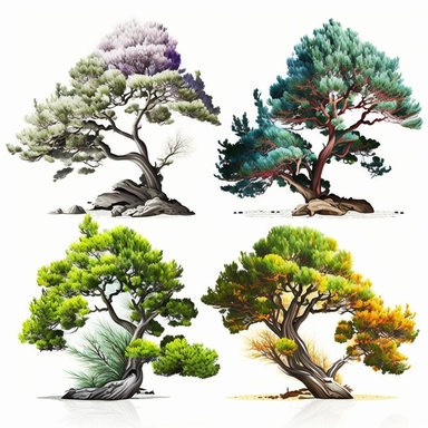 clipart Junipers tree, In four seasons, white background