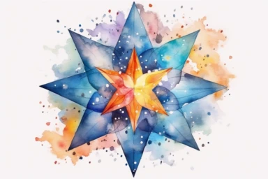 Watercolor, Craft a giant star with a luminous, irregular shape, reminiscent of a cosmic artwork clipart, hd, on a white background, spaced out