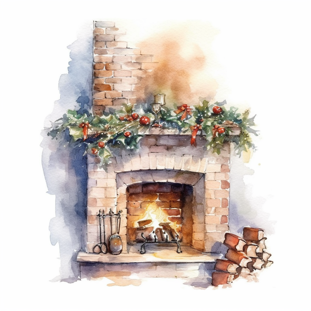 christmas fireplace clipart