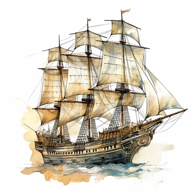 one transparency clipart, in the style of detailed ship sails on a white background, atmospheric watercolors, uhd image, tintypes, group f/64, detailed character illustrations, calligraphy-inspired , no watermark, text, 300 DPI , typography, shapes do not stick together, no text in the picture, on a white background