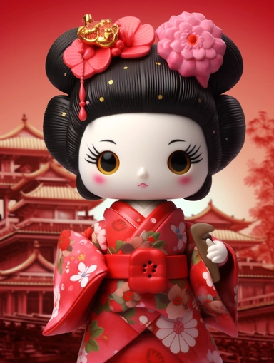 geisha hello kitty cartoon clipart 3d 32k hd