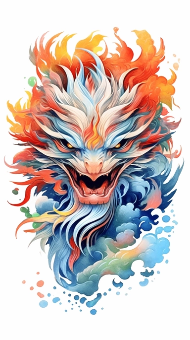Bird-Body Chinese Dragon-Head Deity,Summit of the Skies,Chinese style,watercolor clipart, high quality,high detail,32K