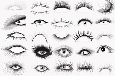real eyelashes on a white background in silhouette style white background, fake eyelashes svg clipart, negative space + Sharp + realistic, photo realistic, cinematic, symmetrical, high detail,