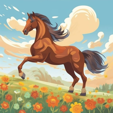 Cartoon horse Field Oil Painting Clip Art