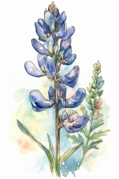 watercolor, Bluebonnet flower, clipart hd, on white background, dreamy, spaced out