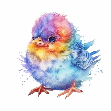 colorful Cute baby Bird, watercolor styles, ClipArt for Nursery, Sublimation Clipart,hyper realistic, intricate detail, illustration style,high solution,on the white background