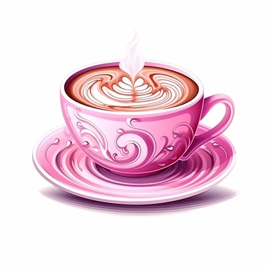 Cute Beautiful Pink Coffee Cup Sublimation Clipart ,Cartoon,hyper realistic, intricate detail, illustration style,high solution,on the white background