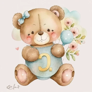 watercolor cute bears holding number 3 clipart