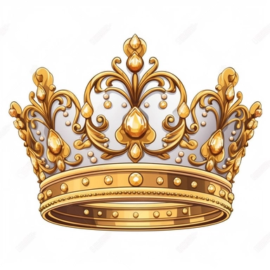 Cartoon princess white and gold crown clipart, high detail, illustration style, high solution, on the white background*