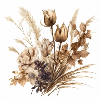 pompus dried flower, top right-hand corner scroll ideal for a wedding stationery, clipart