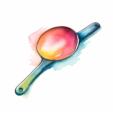 A watercolor ladle clipart against a pristine white background, showcasing the simplicity and functionality of this classic kitchen utensil. The watercolor strokes add a sense of movement and grace, capturing the ladle's curved shape and smooth lines. The colors used are bold and vibrant, symbolizing the nourishment and joy that a ladle brings to a meal. The white background creates a clean and contemporary composition, allowing the ladle to stand out as a symbol of culinary tradition.