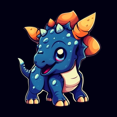 cute cartoon dinosaur triceratops clipart, black background,--no cut off edges