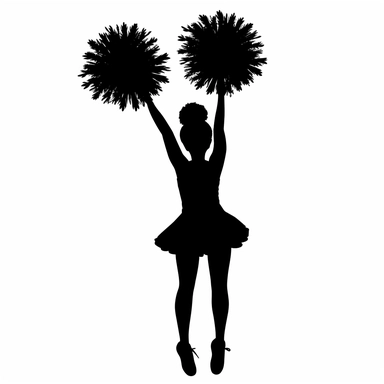 Black vector Silhouette of a cheerleader holding Pom poms, simple minimal style, isolated on a white background, clipart