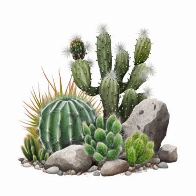 Cactus with thorns and stones mexican green plant with spines and rocks , Sublimation Clipart, on a white background