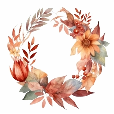 elegant fall flowers wreath ,watercolor clipart ,minimalist ,beautiful colors,isolated white background,8k