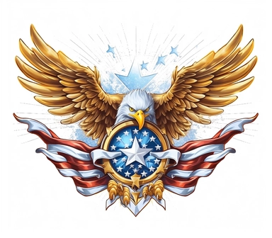 Create a bold and eye-catching clip art that showcases Freedom in patriotic colors, emphasizing the spirit of independence and liberty, white background, in the style of gold
