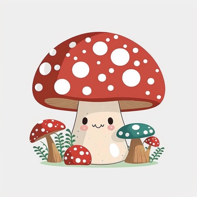 woodland mushroom, archive illustration, cute, white background, clipart