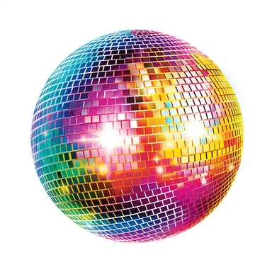 glitter disco ball, detailed, colourful, clipart, white background