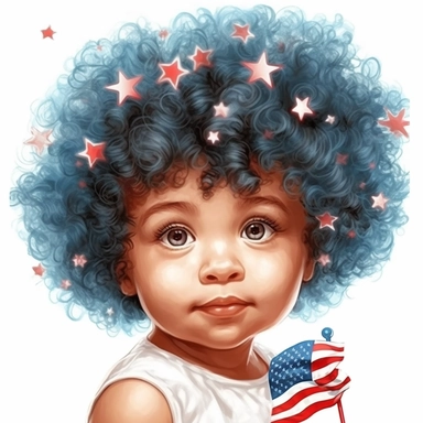 Cute Beautiful biracial Baby girl face Veteran 4th of July Sublimation Clipart,Cartoon,hyper realistic, intricate detail, illustration style,high solution,on the white background , 32 uhd