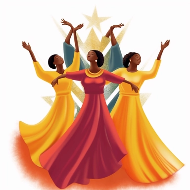 black women gospel dancers in liturgical dresses, church clip art, soft illustration clip art