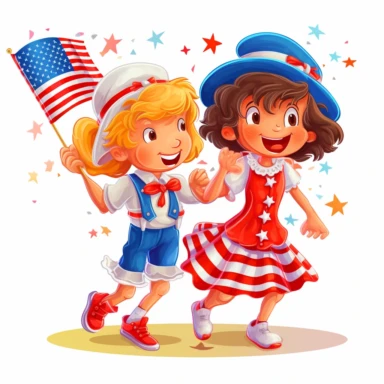 july 4 ,US indepedance day,clipart,white background,children