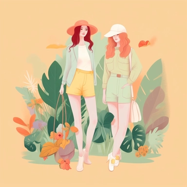 women knee length fashion, ecology concept, clip art, bright pastel ,