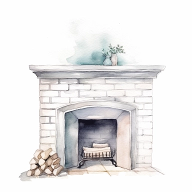 basic watercolor white fireplace in minimal hand drawn style, Etsy, textured, clipart, white background