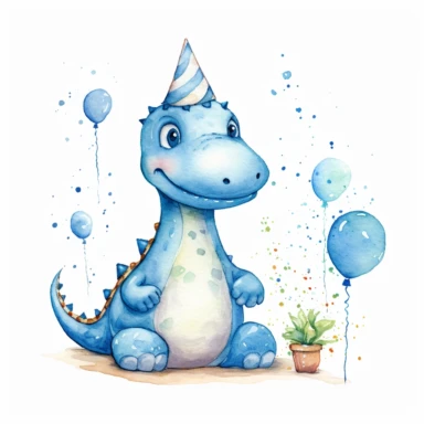 watercolor clipart white background moving living blue cartoon Diplodocus birthday