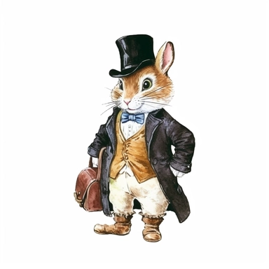 a Cute Happy Baby Chipmunk in clothing in the style of Watercolor Kate Greenaway Clipart, White Background