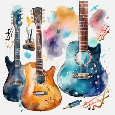 guitar, creative, watercolor, clipart