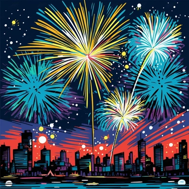 cartoon style, clipart, 4th of July fireworks